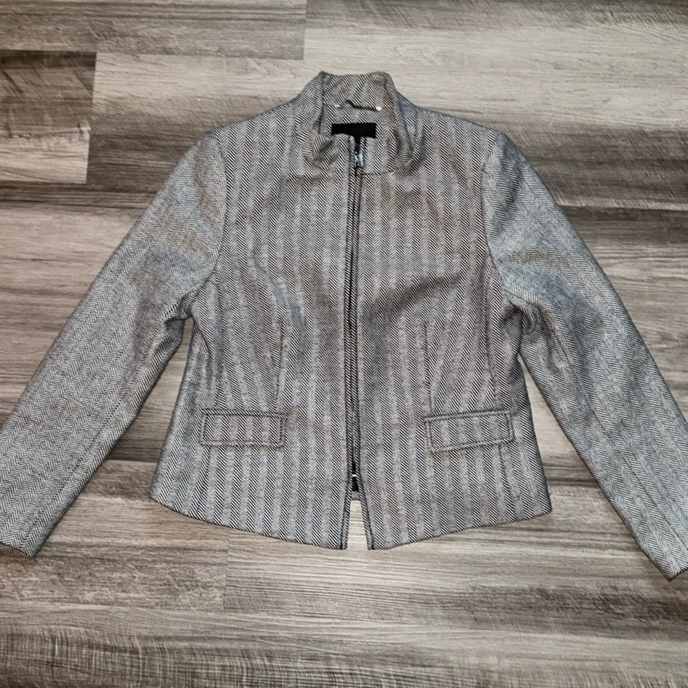 Banana Republic 6 petite suit jacket business zip up herringbone wool blend